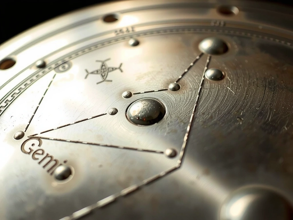 Rytownicza mapa gwiazdodiła Bliźniąt na metalu